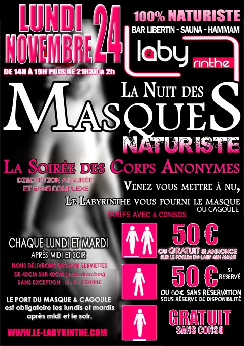 LUNDI NATURISTE CAGOULE, après midi et soir flyer